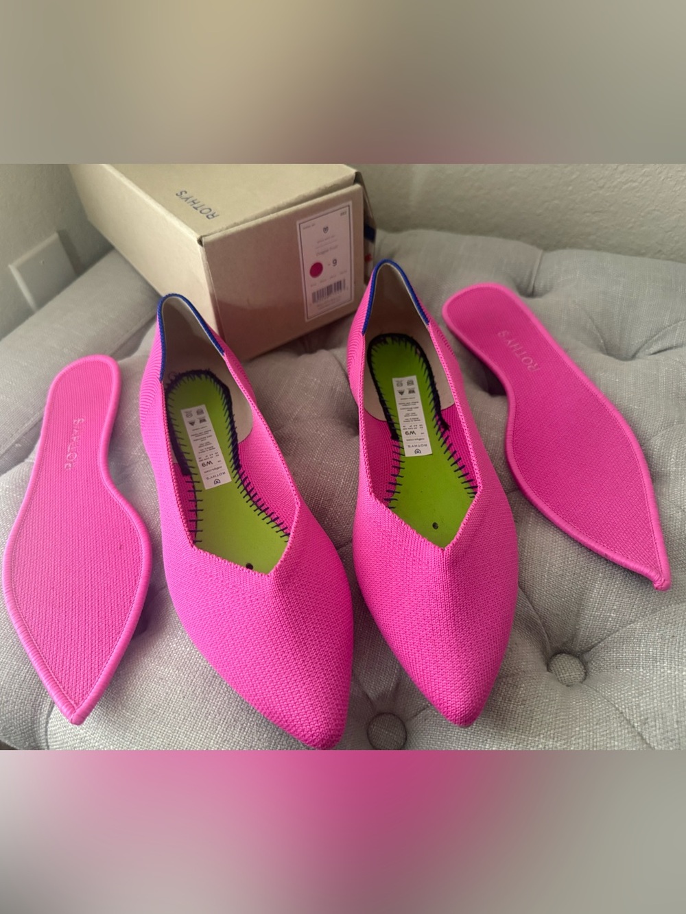 Rothy's Pointed Ballet Flat in Bright Fuchsia - Picture 3 of 8